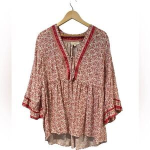 Cynthia Rowley Red and Cream Floral Blouse